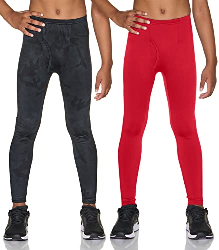 TSLA 1 or 2 Pack Kid's & Boys & Girls Thermal Compression Pants, Athletic  Sports Leggings & Running Tights Bottoms Winter Fly-front 2p Red/ Woodland  Slash Black 8