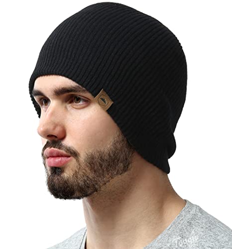 Winter Beanie Knit Hat for Men & Women - Daily Knit Ribbed Cap - Warm &  Soft Stylish Toboggan Skull Caps for Cold Weather Black