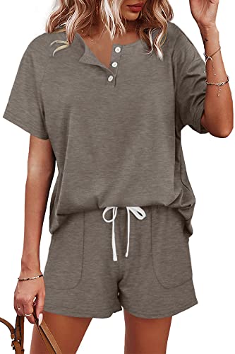WIHOLL Two Piece Outfits for Women Lounge Sets Button Down Top and Shorts  Set Sweatsuits with