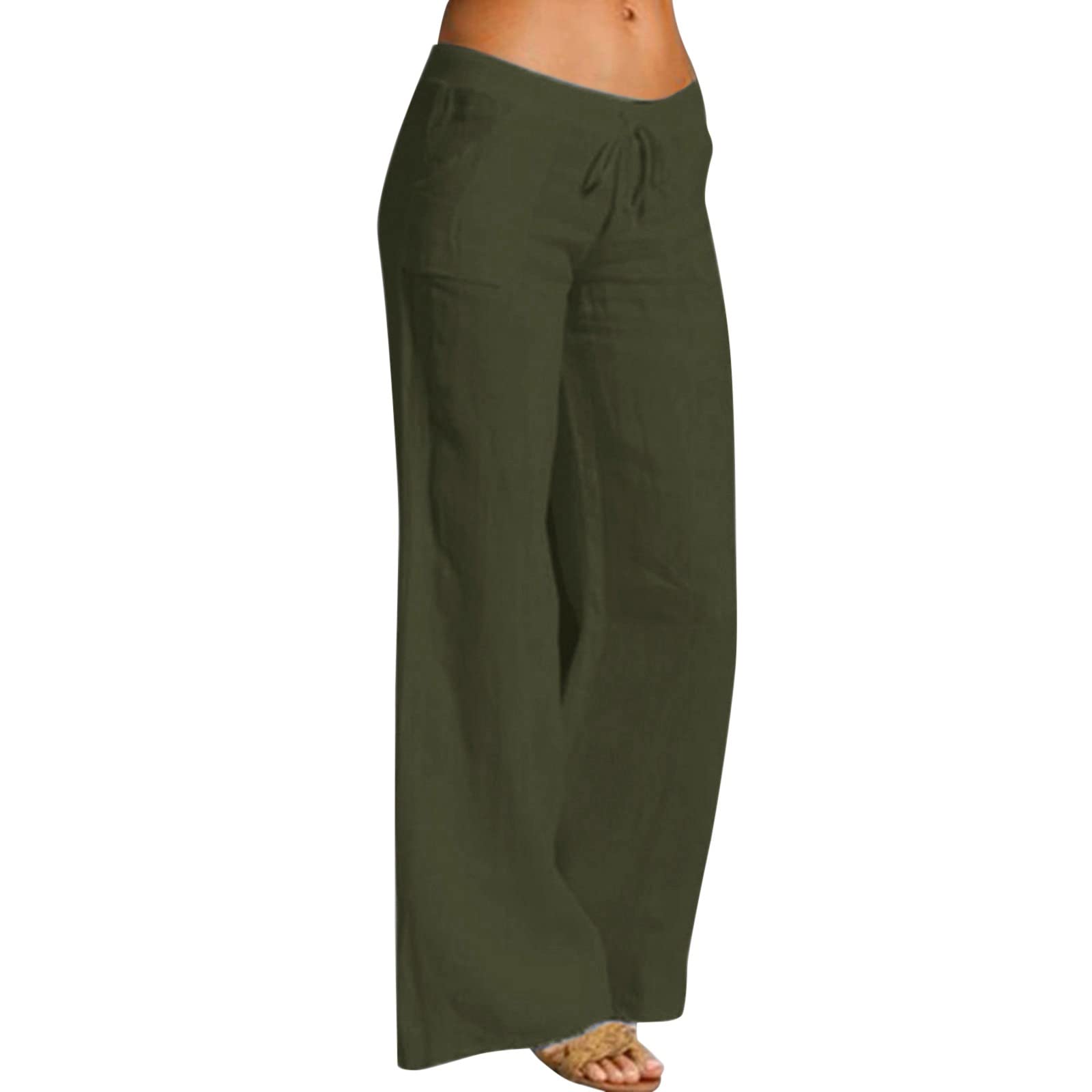 Linen Pants Women Summer High Waist Cotton Linen Wide Leg Long Pants with  Pockets Hippie Pants Patchwork Sporty Solid