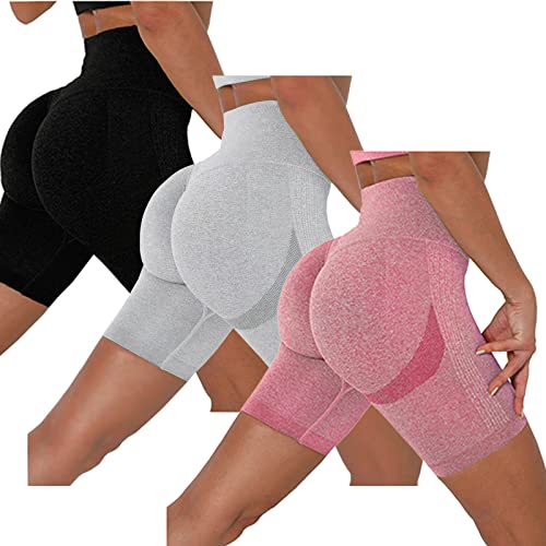 3 Pack High Waisted Yoga Shorts for Women Ribbed Seamless Butt Lifting  Tummy Control Workout Athletic Short Pants (Color : E, Size : Small)