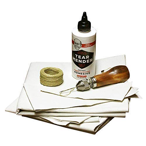 Montana Outdoors Canvas Sewing & Repair Kit with 6+ Square ft of Heavy-Duty Canvas, Speedy Stitcher Sewing Awl Kit & TearMender Fabric Glue
