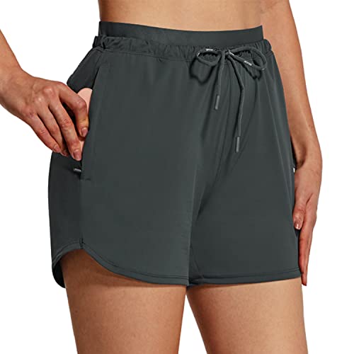 BALEAF Women's Athletic Shorts 5'' Hiking Shorts Cargo Pockets Workout  Running Elastic Lightweight Quick Dry Golf UPF50 Large Dark Grey
