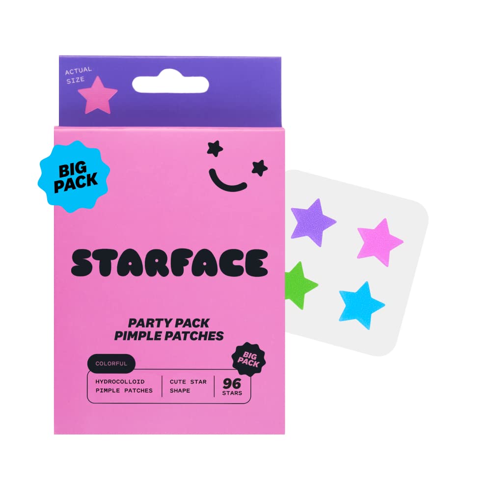 Starface Party Pack BIG PACK Hydro-Stars, Colorful Hydrocolloid Pimple  Patches, Absorb Fluid and Reduce Inflammation, Cute Star Shape (96 Count)  Colorful Party Pack