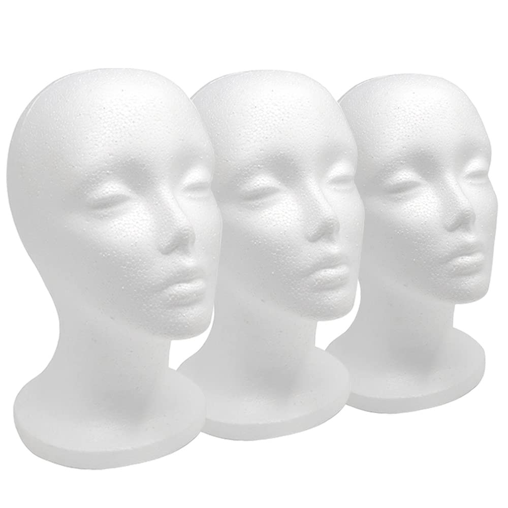 20 3 pack Styrofoam Mannequin Head, Long Neck, White Foam Wig Head Display  Wig Stand and Holder for Style, Cosmetology Hats and Hairpieces, Mask 