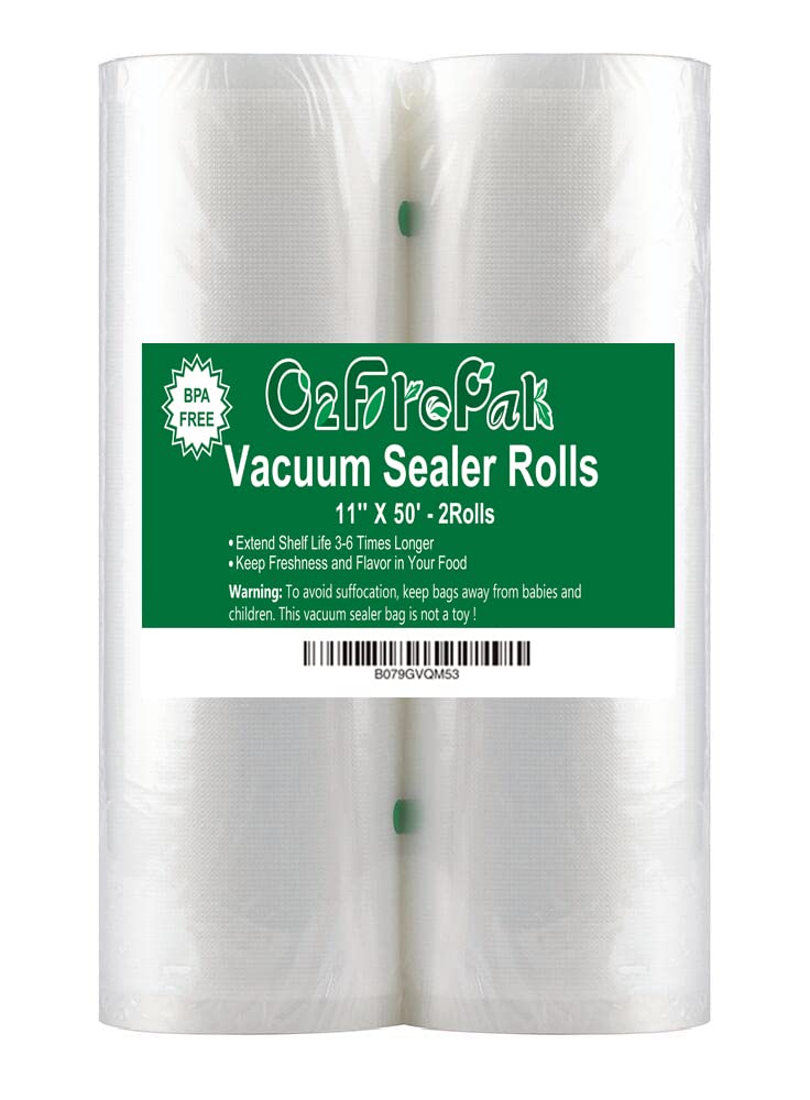 O2frepak 2Pack (Total 100Feet) 11x50 Rolls Vacuum Sealer Bags Rolls with  BPA Free,Heavy Duty Vacuum Food Sealer Storage Bags Rolls,Cut to Size Roll,Great  for Sous Vide 11 x 50' (2 Pack)