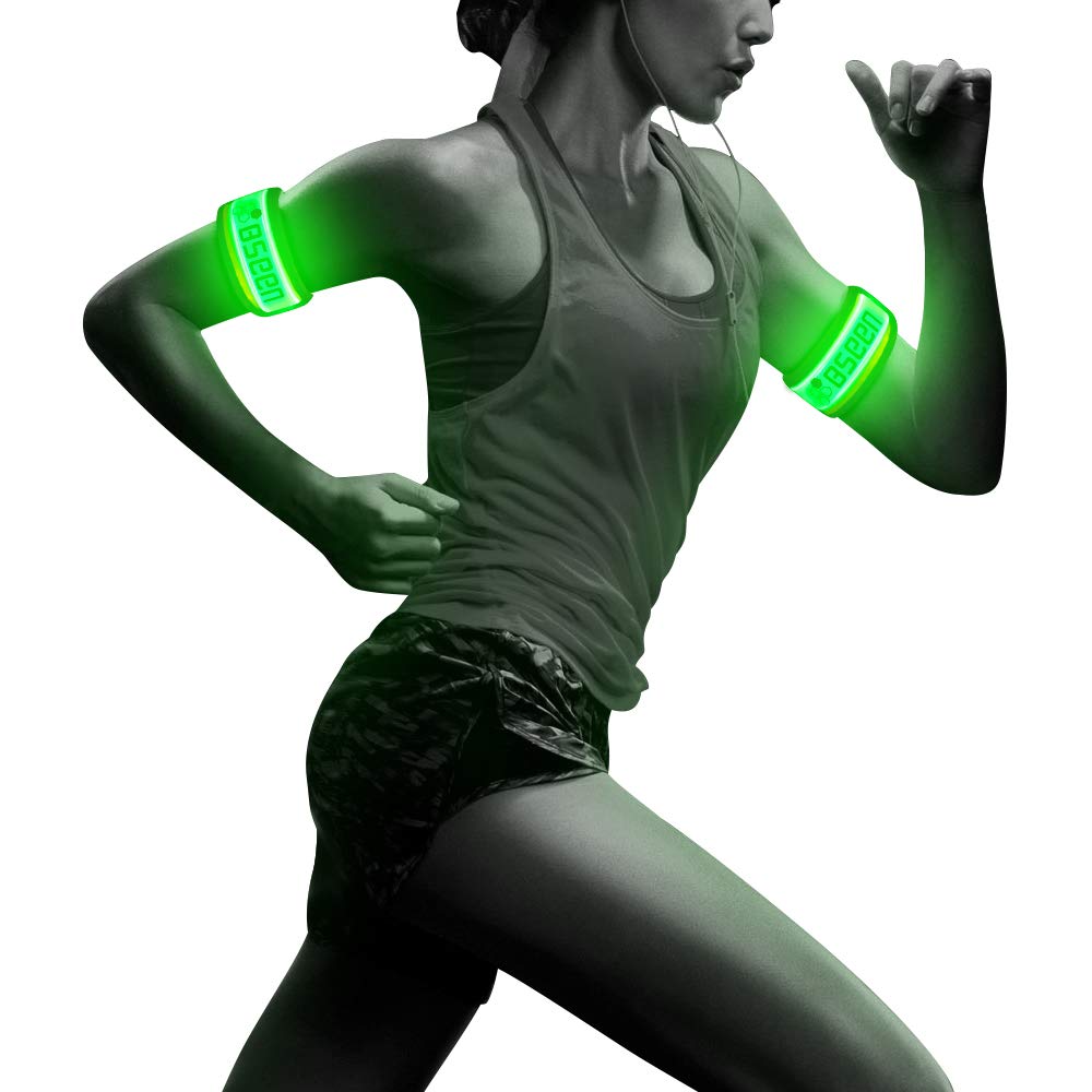 BSEEN 2 Pack LED Armbands for Running - Glow in The Dark Safety
