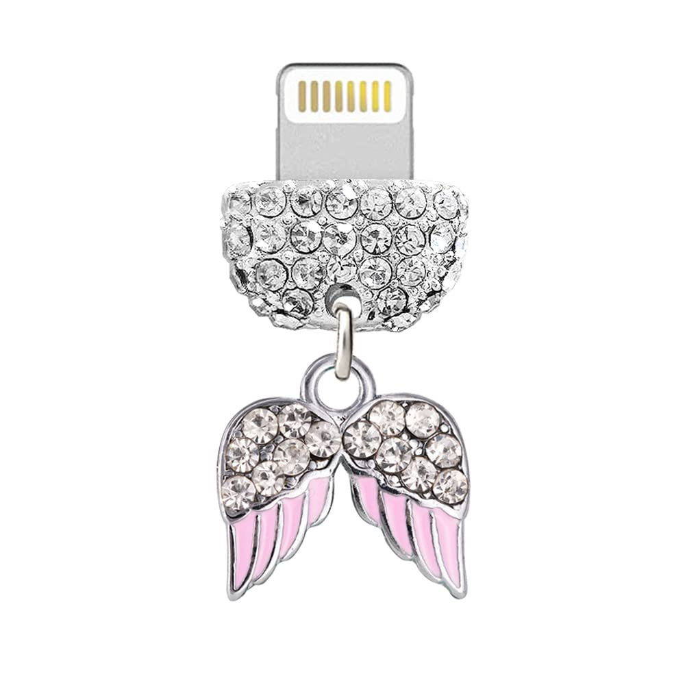 ELISE & FONDA CP441 USB Charging Port Crystal Anti Dust Plug Little Angel  Wing Phone Charm