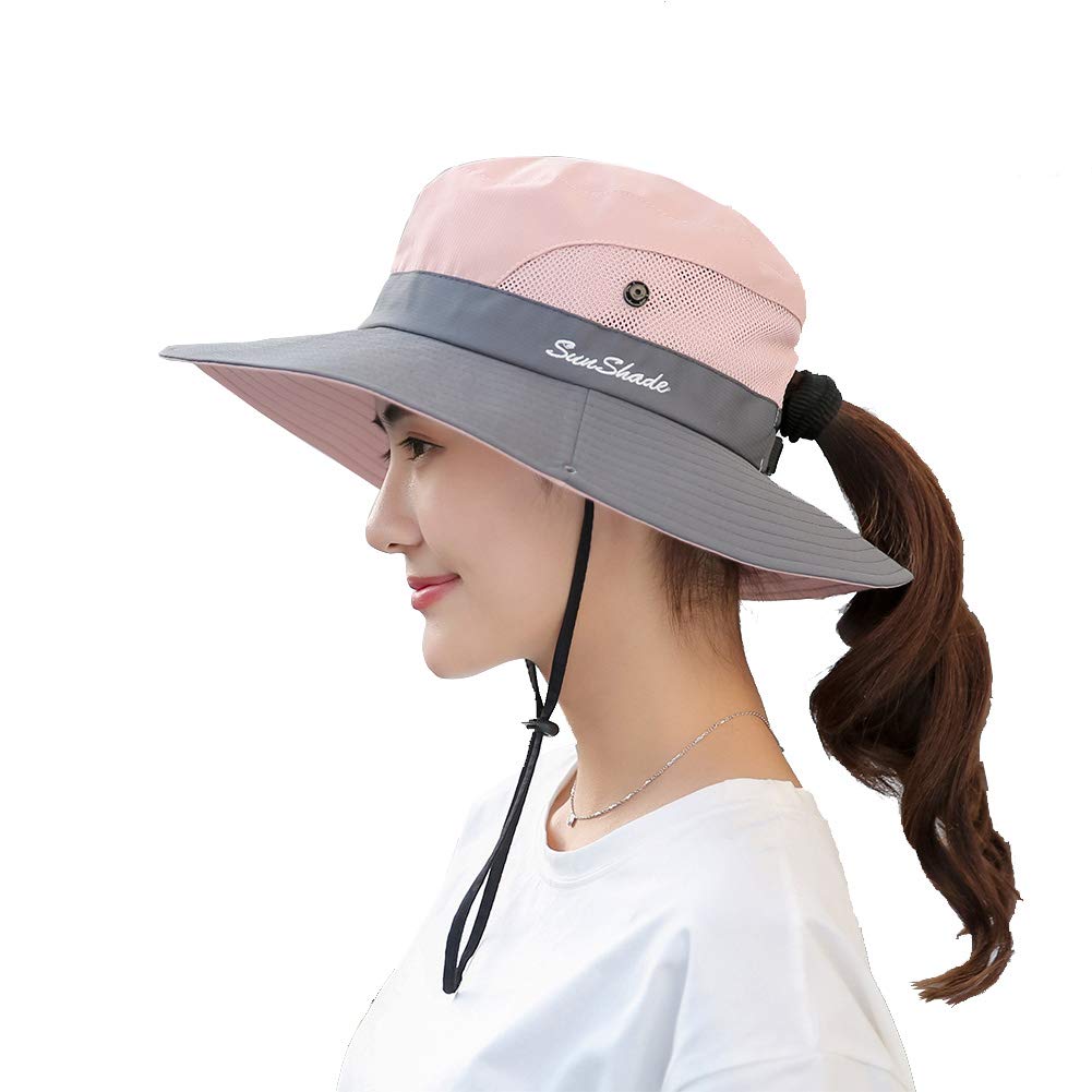 Women Summer Bucket Hat Packable Ponytail Wide Brim Sun UV Protection Travel  Cap