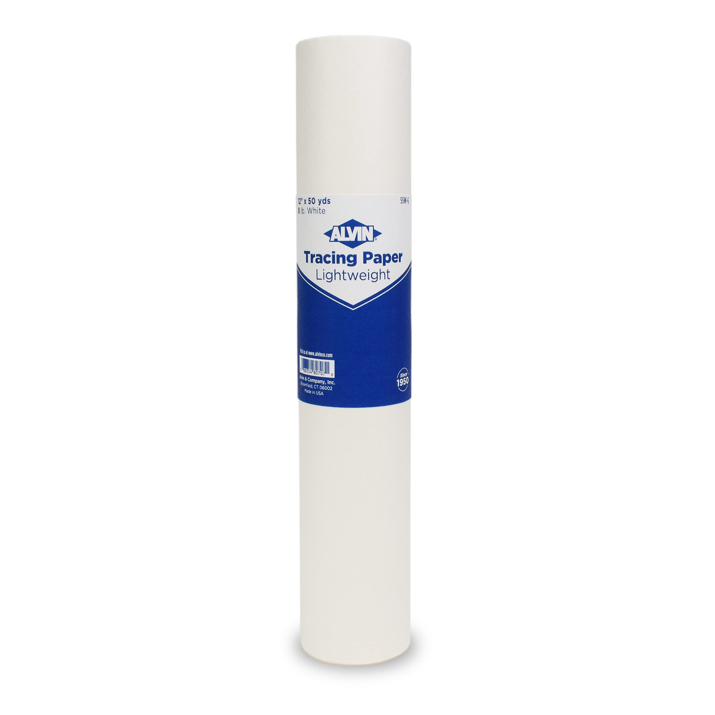 ALVIN 55W-G Lightweight Tracing Paper Roll, White, Suitable with Ink,  Charcoal, Felt Tip Pen, for Sketching or Detailing - 12 Inches, 50 Yards,  1-inch Core 12 50 Yards