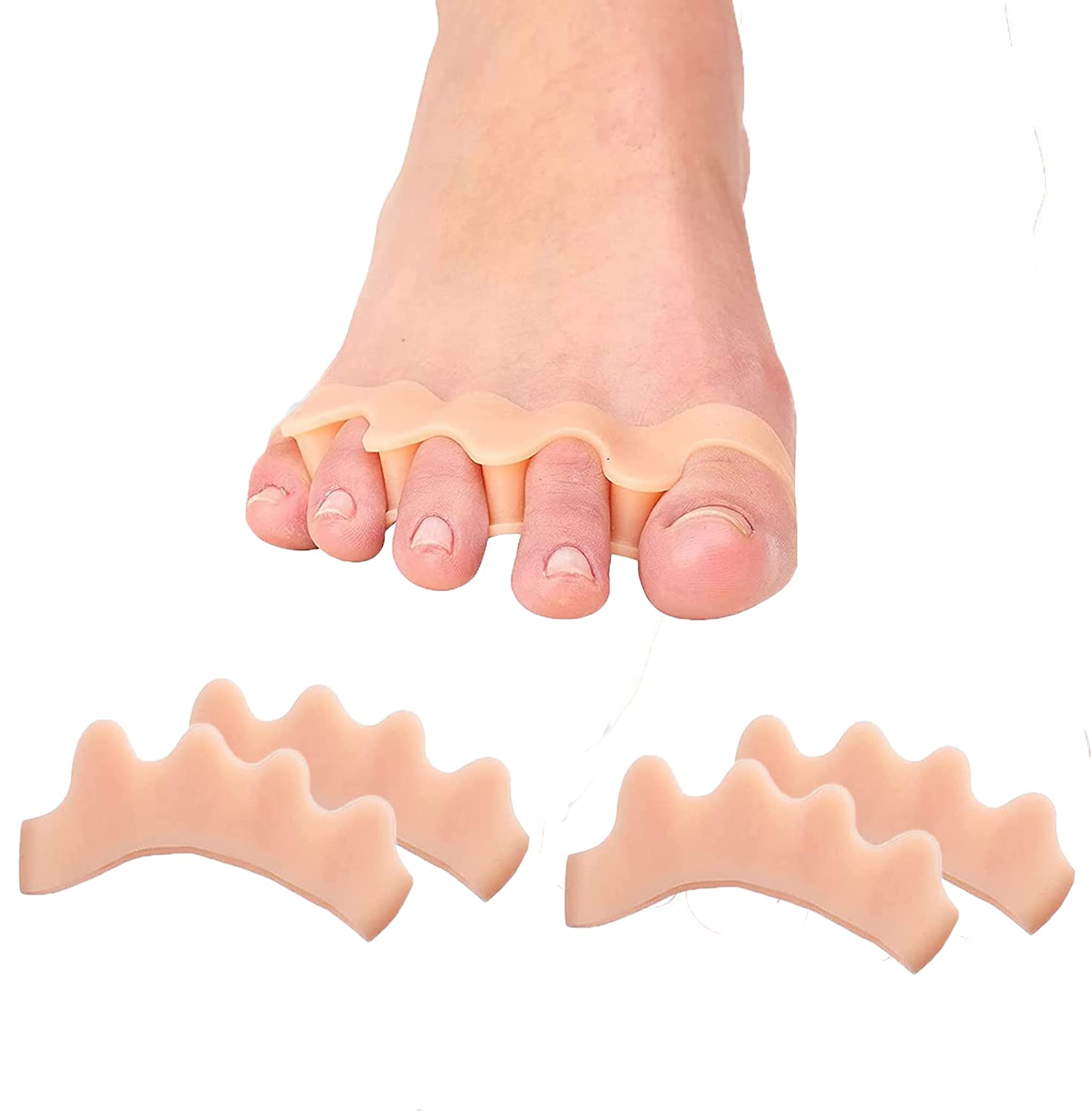 2 Pairs Yoga Toe Straighteners Foot Stretcher Big Toes Spacers Toe Spreaders (4 pcs) Gel Toe