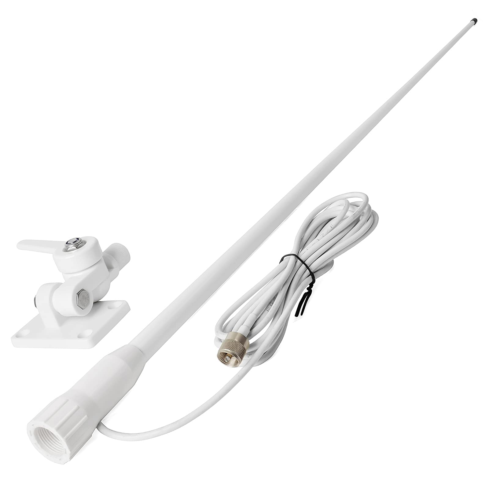 HYS VHF Marine Antenna Waterproof 3DBI 43.3inch Fiberglass Antennas  W/22.9ft(7m) RG58 Low Loss Premium Coaxial Cable with PL259/ Built-in to  Nylon Ratchet Mount