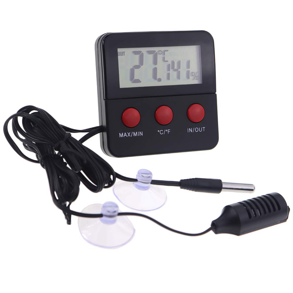 Digital Thermometer Hygrometer Indoor Outdoor Temperature Meter Humidity Monitor with LCD Alarm Clock, 1m Probe Cord Temperature Humidity Gauge for