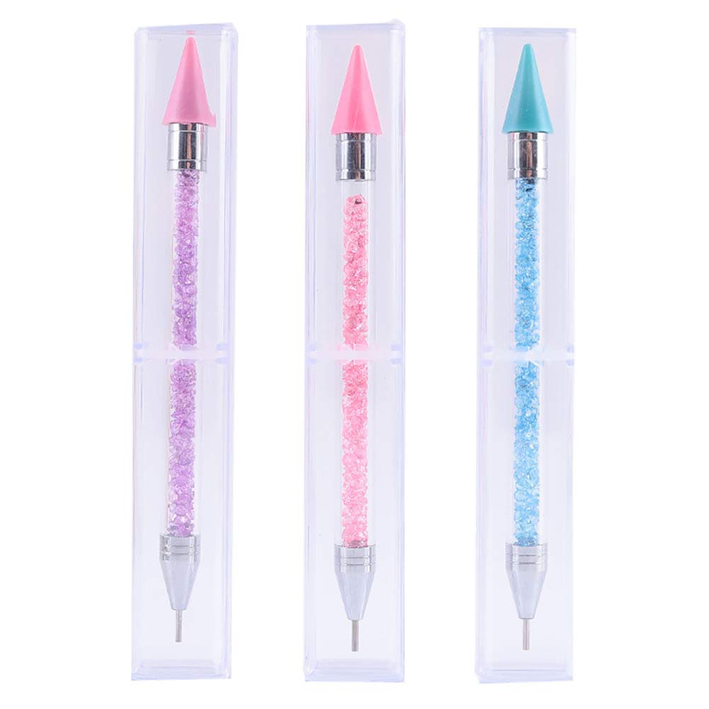 Wax Pencil for Rhinestones,Acrylic Handle Rhinestone Applicator Double Head  Dotting Pen Jewel Rhinestone Picker Tool with Storage Case (Pink)