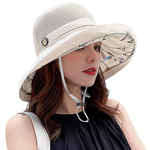 Women Cotton Wide Brim Sun Hats Metal Wired Edge Summer UV Protection UPF  Boho Hat for