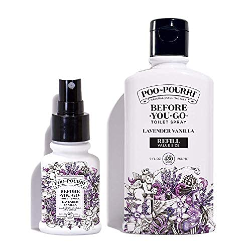 Poo-Pourri Lavender Vanilla 9-Ounce Refill Bottle and 1.4-Ounce Refillable  Bottle Lavender Vanilla