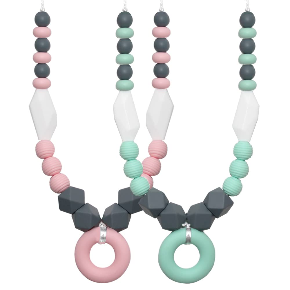 Sensory Chew Necklaces For Girls, Silicone Teething Necklace Beads