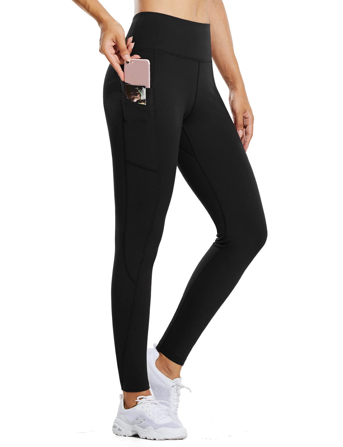 Women's Fleece Lined Leggings High Waisted Workout Yoga Pants with Pockets  