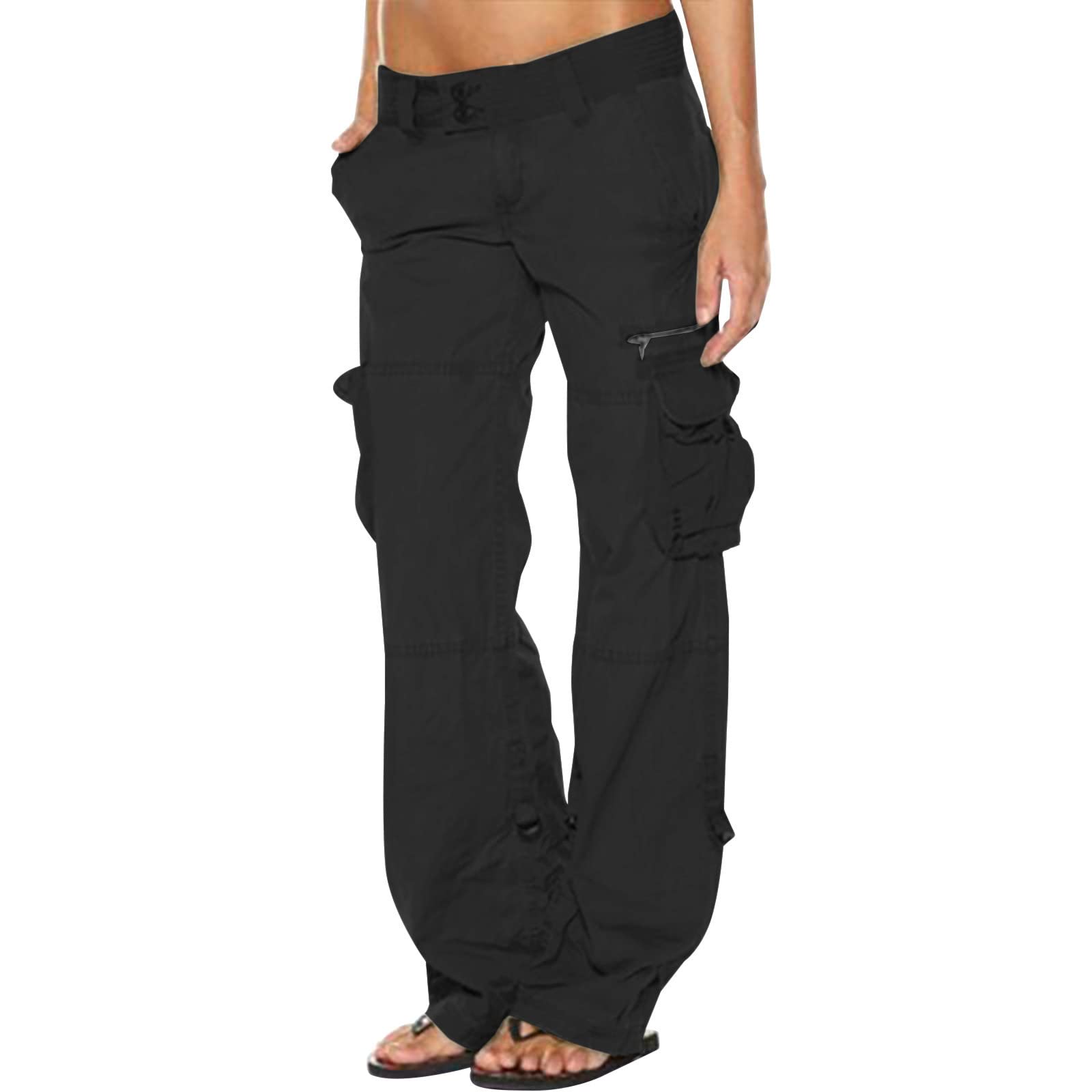 Women's Baggy Cargo Pants Low Waist Zipper Loose Fit Wide Leg Pants Casual  Streetwear Trousers with Pockets