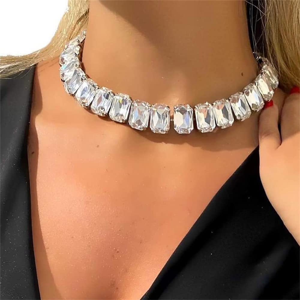 Rhinestone Choker Necklace Jewelry Adjustable Collar Necklaces Silver Chokers  For Women And Girls