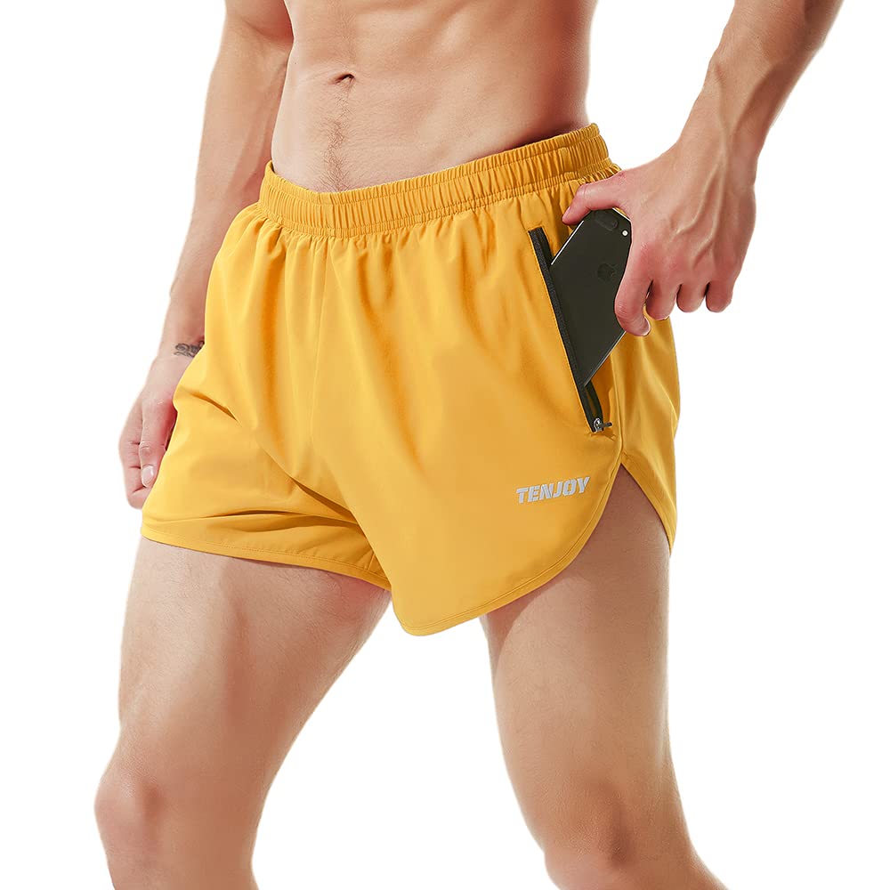 adviicd Running Shorts Men Men's Running Shorts Quick Dry Athletic Workout  Gym Shorts Yellow,XXL