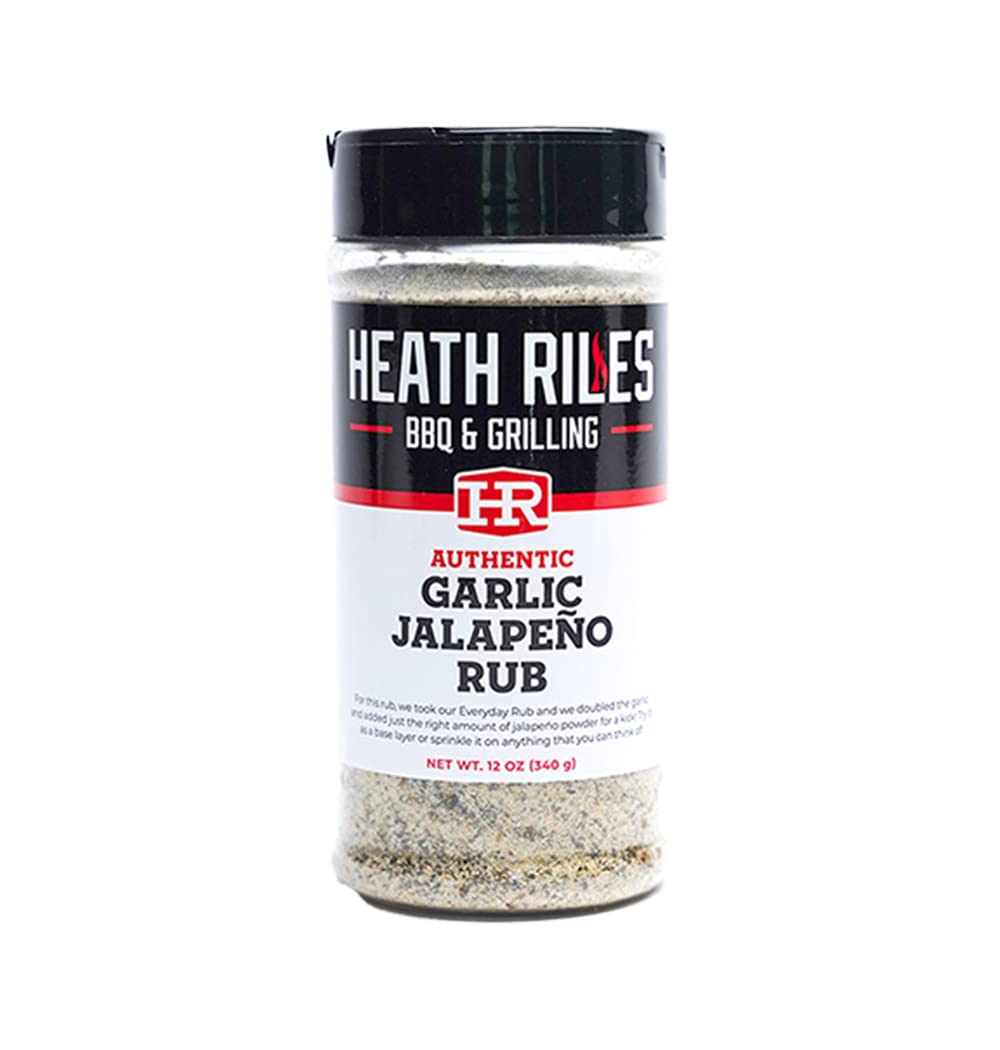 Heath Riles BBQ Garlic Jalapeño Rub Seasoning, Champion Pitmaster Recipe,  Shaker Spice Mix, 12 oz.
