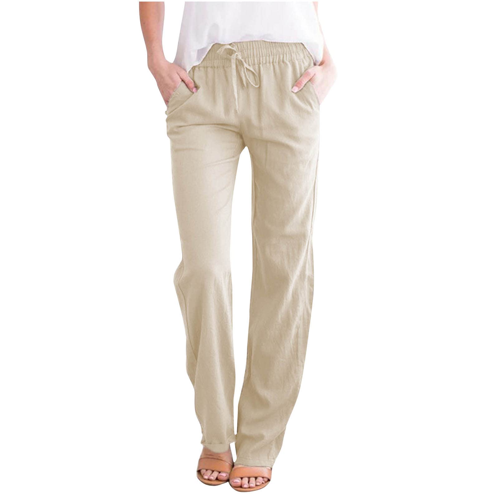 Women's Cotton Linen Pants Summer Light 7/8 Length Pants Casual Solid Color  Beach Pants Leisure Pants Sweatpants with Pockets