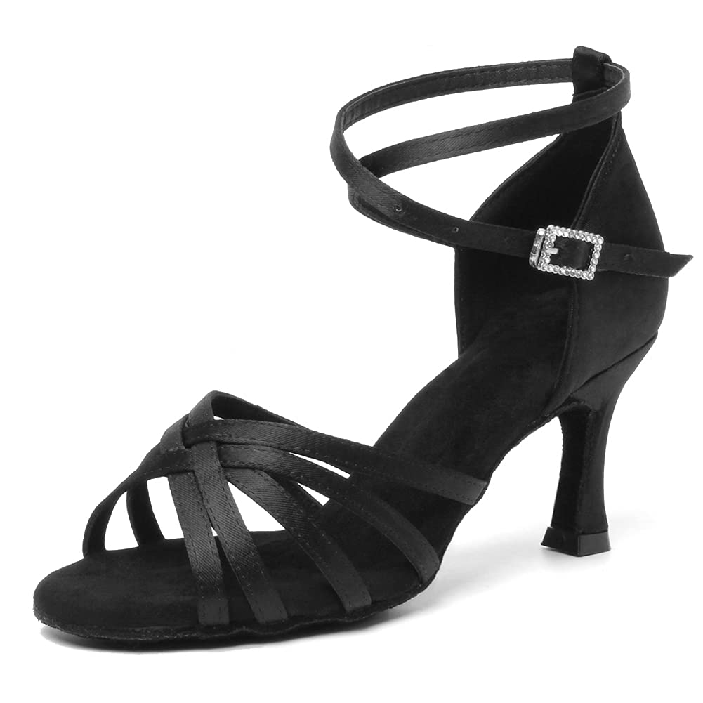 Women Fashion Shoes Dance Prom Dancing Ballroom Waltz Rumba Latin Sandals  Women's sandals Sandals (Black, 7.5)