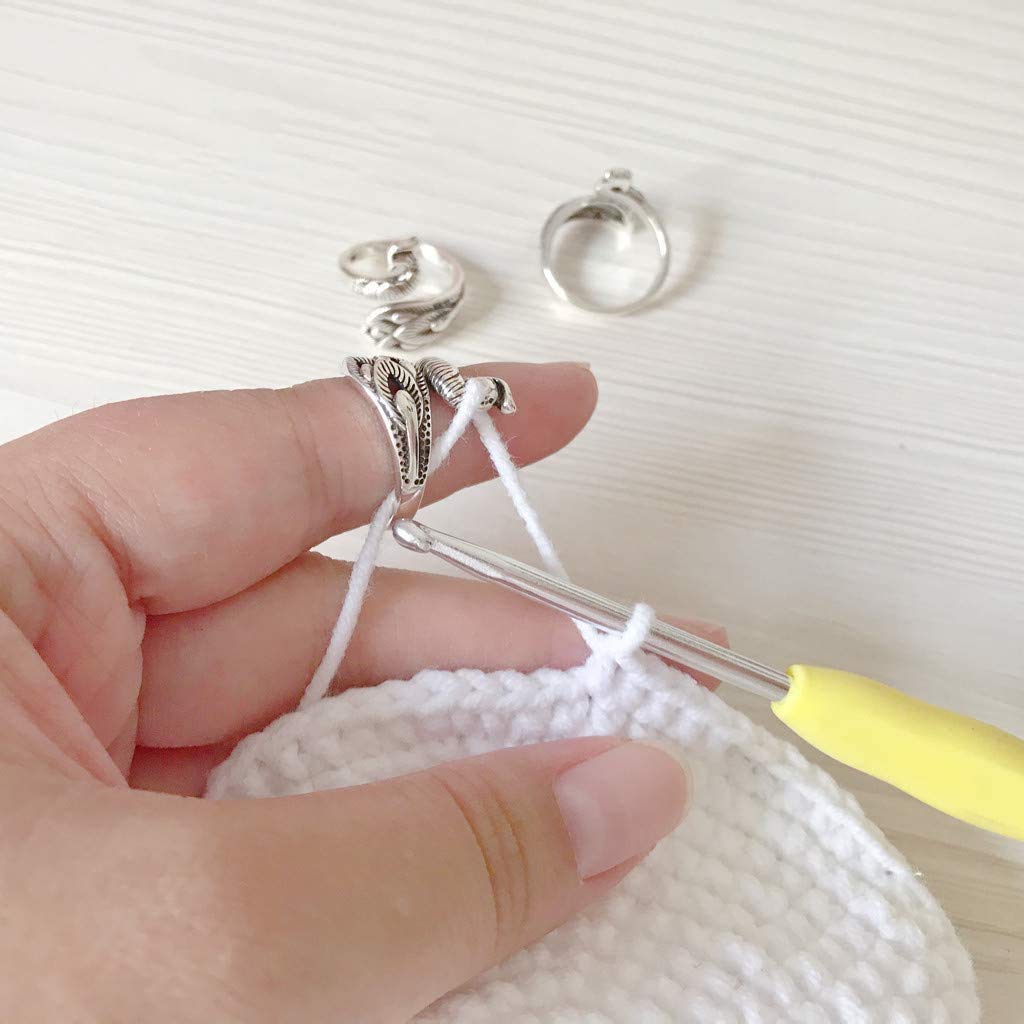 Gaoguang Crochet Finger Ring Adjust Crochet Tension Ring Open Yarn Guide Finger Clip Crochet Thimble Silver