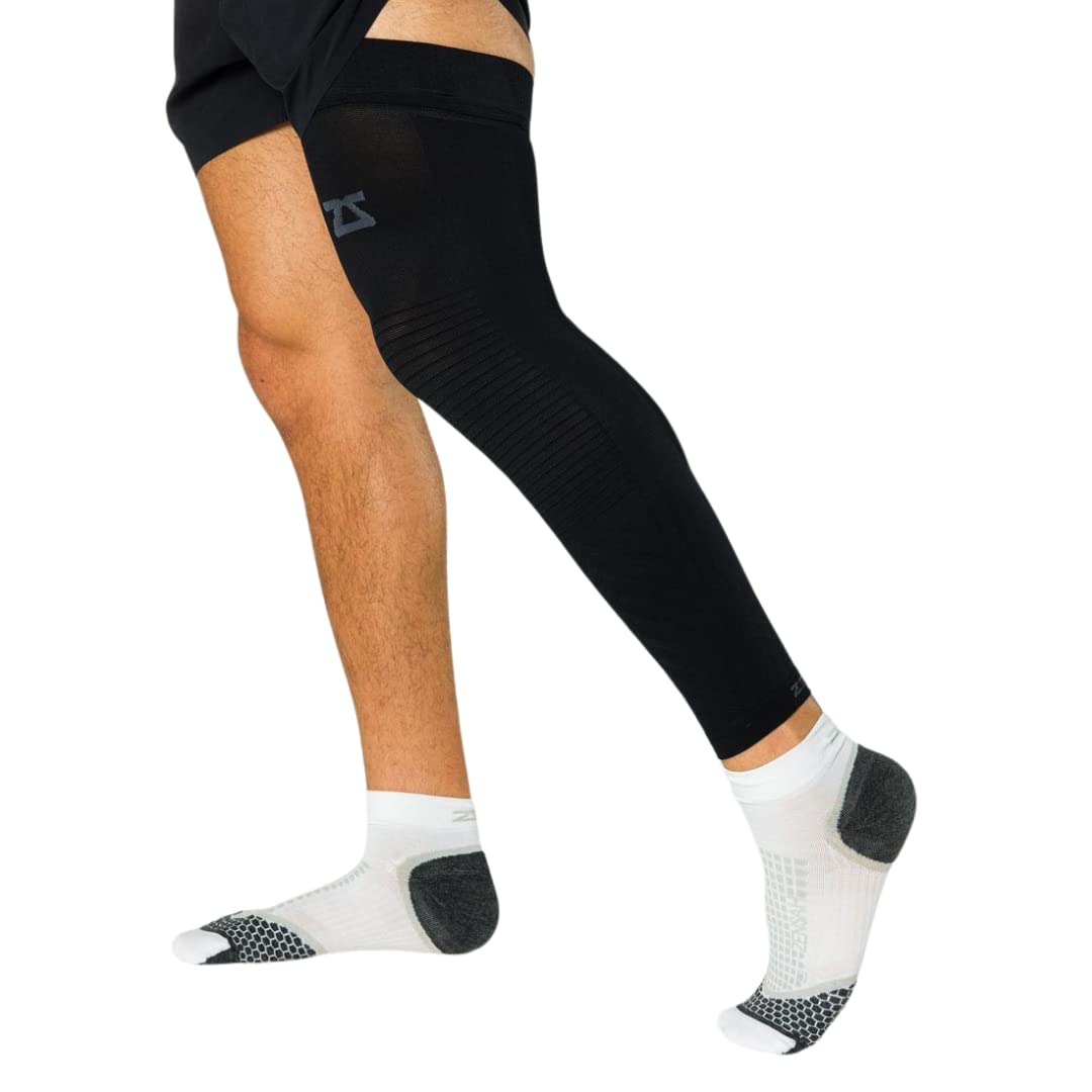 Zensah Full Leg Compression Sleeve - Long Full Length Support for Thigh Knee  Calf for Men Women Running Basketball Football Medium Black 1