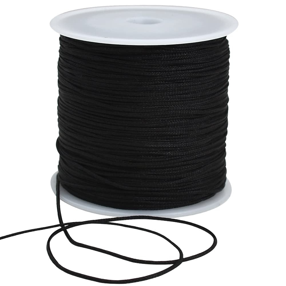 TONIFUL 1mm x 100 Yards Black Nylon Cord Satin String for Bracelet