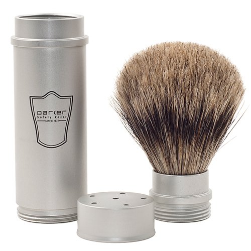 Parker Safety Razor, Full Size Travel Shaving Brush with Pure Badger  Bristles - Ingenious Design Stores the Brush Head in the Handle Making the  Brush Compact for Travel