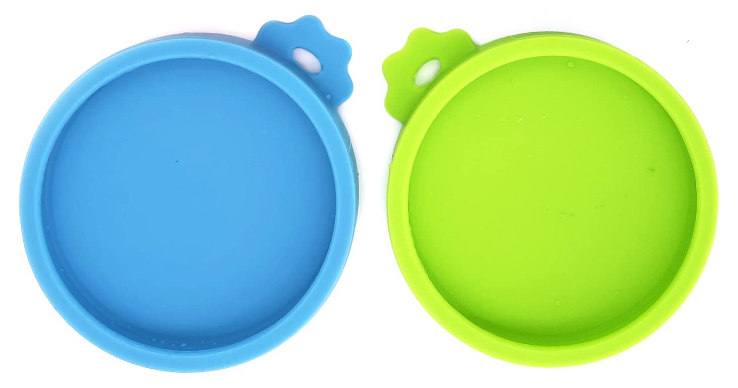 COMTIM Small Cat Food Can Lids 2 Pack Silicone Covers for 3 oz Cans Blue Green