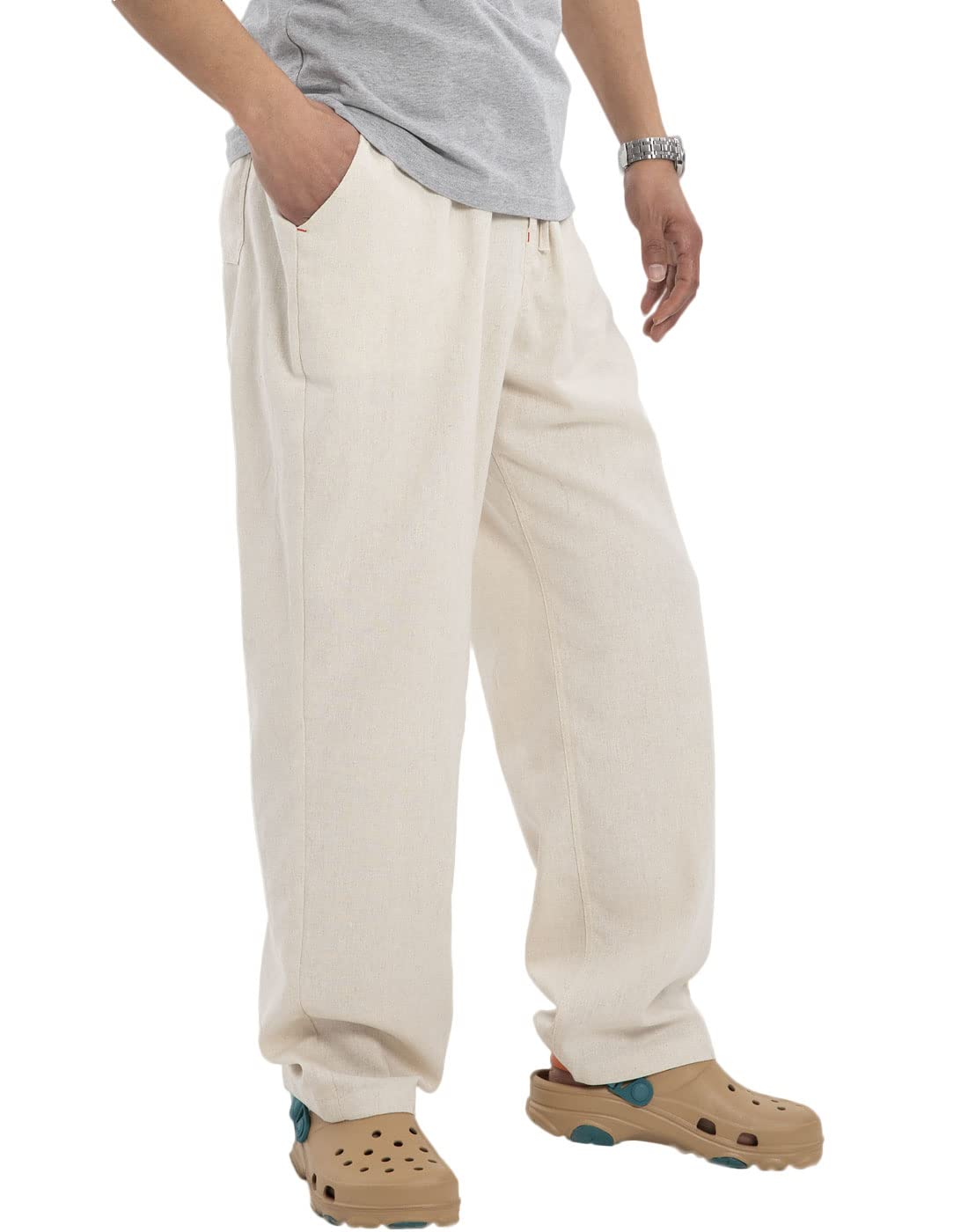  Mens Cargo Pants Casual Loose Lightly Drawstring Elastic Waist  Linen Sweatpants Outdoor Hiking Trouser with (Beige, S) : Clothing, Shoes &  Jewelry