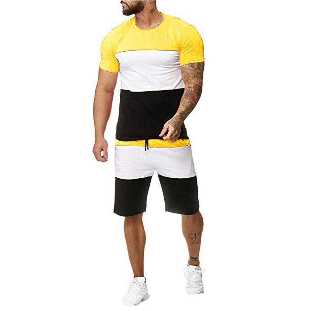 Mens Outfit 2-Piece Set Summer Casual Short Sleeve T Shirts Shorts  Sweatsuit Set