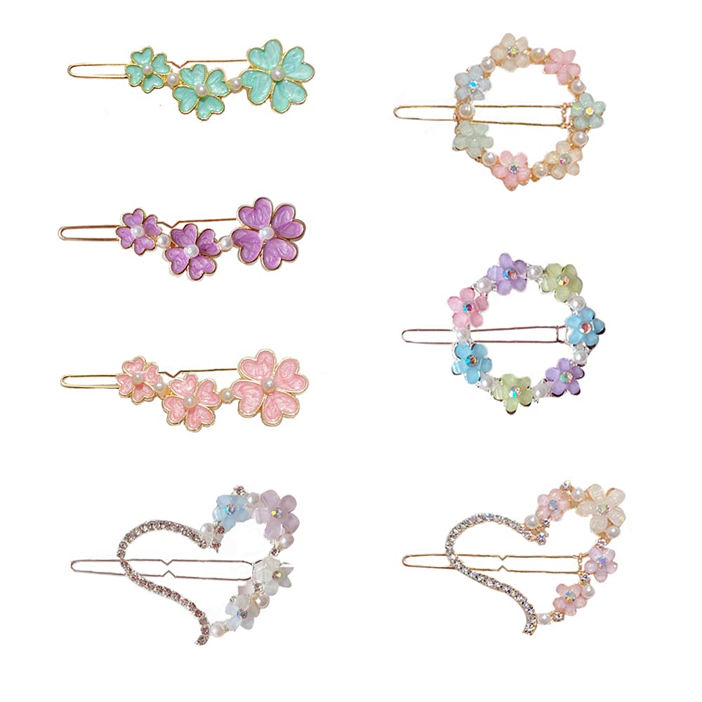 7Pcs Rhinestone Flower Hair Clips Side Clip MGPFERD Girl Bangs Clips with  Heart Shape Hair Pins Headdress Hair Accessories for Women