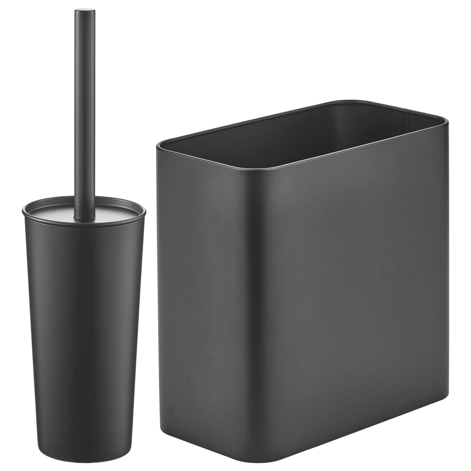 mDesign Steel/Plastic Toilet Bowl Brush/Holder and Rectangular 2.2 Gallon  Garbage Can Combo Set for Bathroom Holds Trash, Recycling, Deep Cleaning,  Mirri Collection - Set of 2 - Graphite Gray