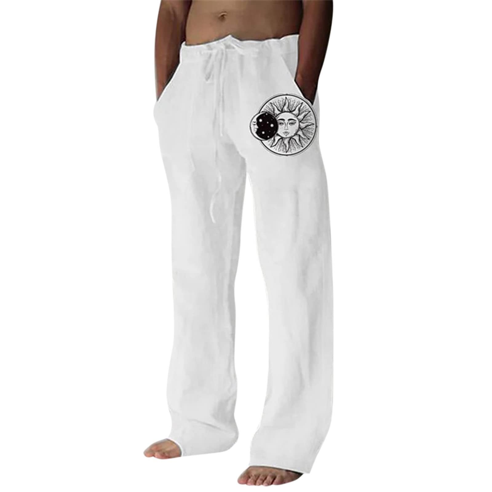 Tdoenbutw Mens Baggy Yoga Pants Pockets, Men's Cotton Linen