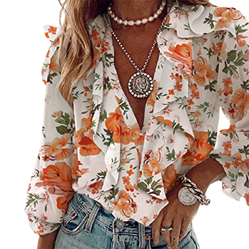 Ruffled Floral Print Women's Dress Clothing V-Neck Butterfly