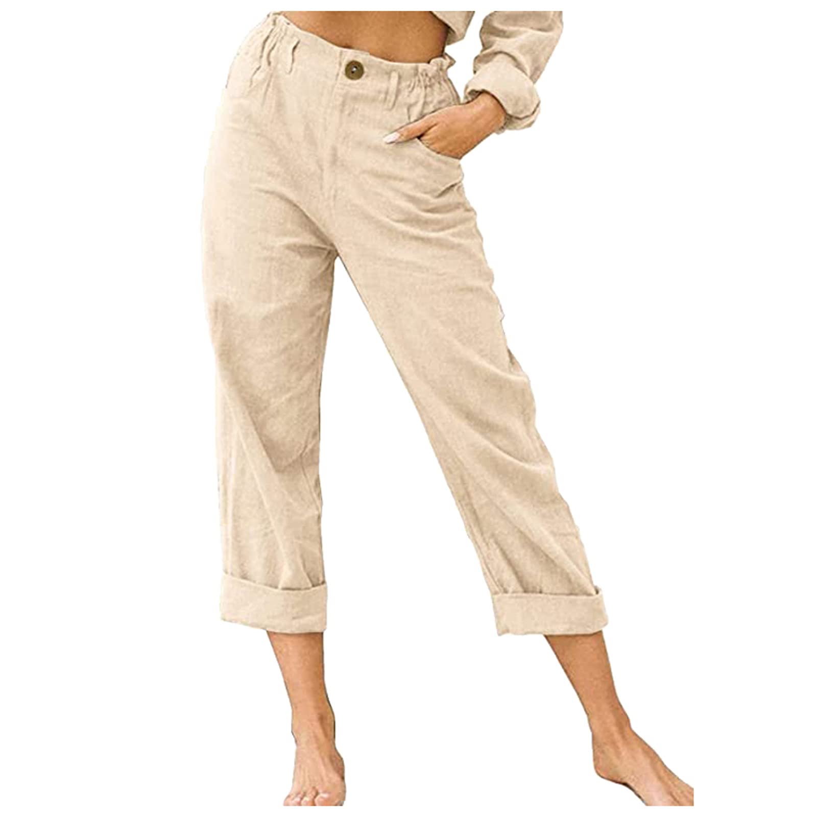 Capri Pants for Women, Elastic High Waist Harem Wide Leg Palazzo  Yoga Capris Comfy Fashion Pencil Pants with Pockets 2023 New Womens Lounge  Yoga Pants Comfy Straight Lightweight Relaxed Spring White 