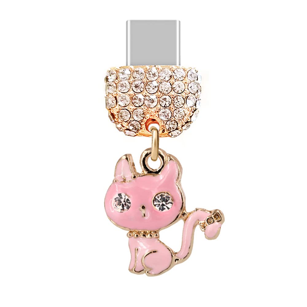 ELISE & FONDA TP121 Type-C USB Charging Port Crystal Anti Dust Plug Little  Cat Kitten Cell Phone Charm for Samsung/Huawei/OnePlus/Xiaomi/oppo Android  Phones(Pink)