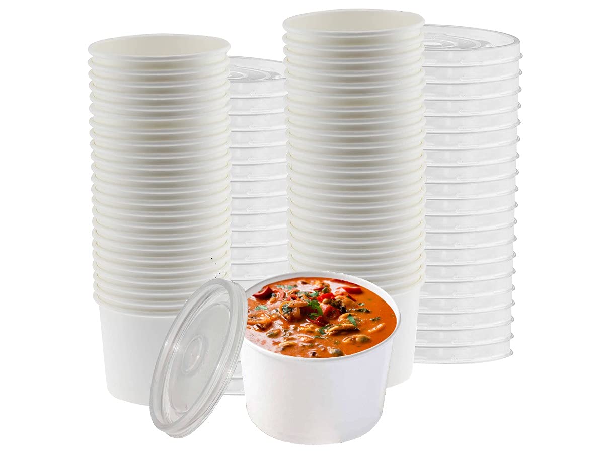 50 Pack] 8 oz Disposable Kraft Paper Soup Containers with Vented