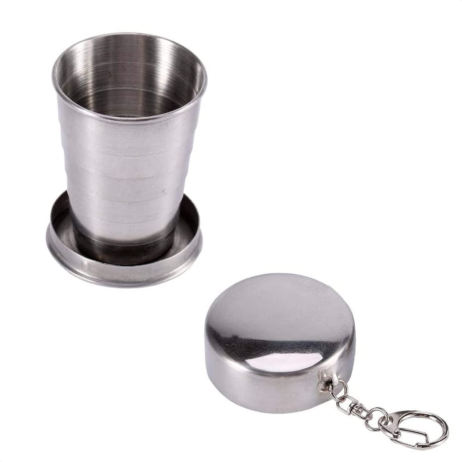 Collapsible Cup Outdoor Shot Glass Keychain Camping Folding Metal Cup   Collapsible Cups Drinking Telescopic Portable Shot Glass Premium Stackable  Metal Collapsable Cup Travel Telescoping Mug (75ml)