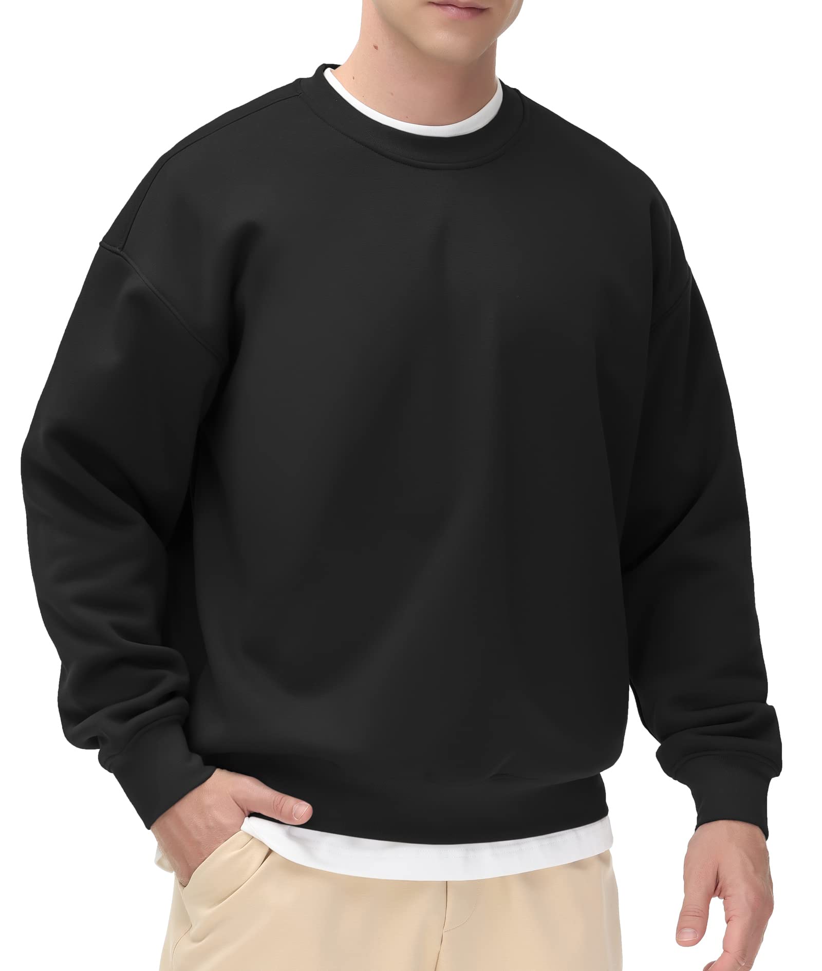 THE GYM PEOPLE Men's Fleece Crewneck Sweatshirt Thick Loose fit Soft Basic Pullover  Sweatshirt Black Large