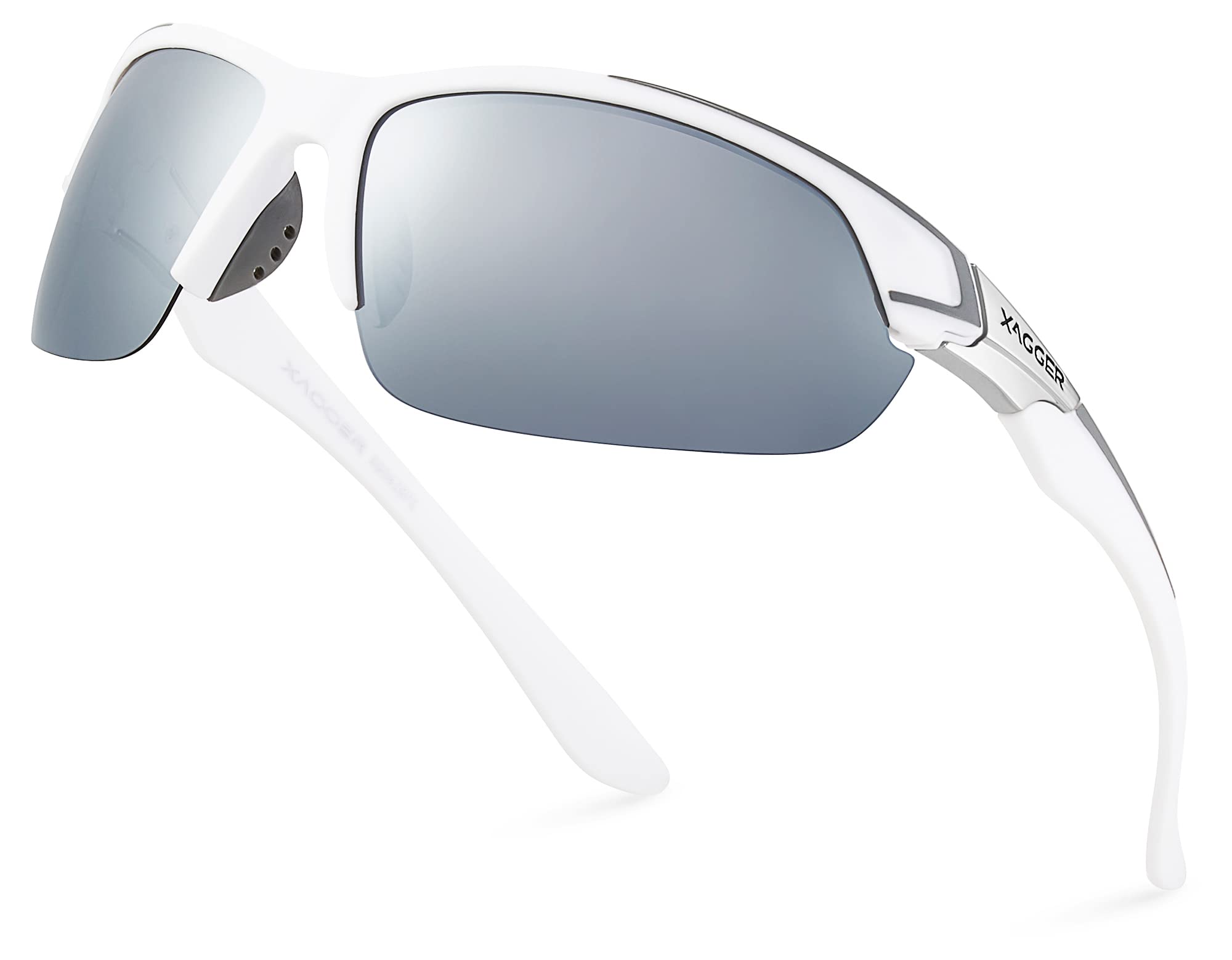 Sports Glasses Polarized Women Men for Xagger Wrap | UV400 Silver White Sport Mirror Around Sunglasses