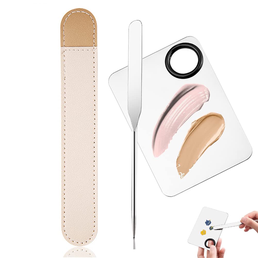 Korean Makeup Mixing Palette with Stainless Steel Picasso Spatula - Acrylic  Tray for Foundation and Nail Polish - Luxury Beauty Tool for SFX Makeup 