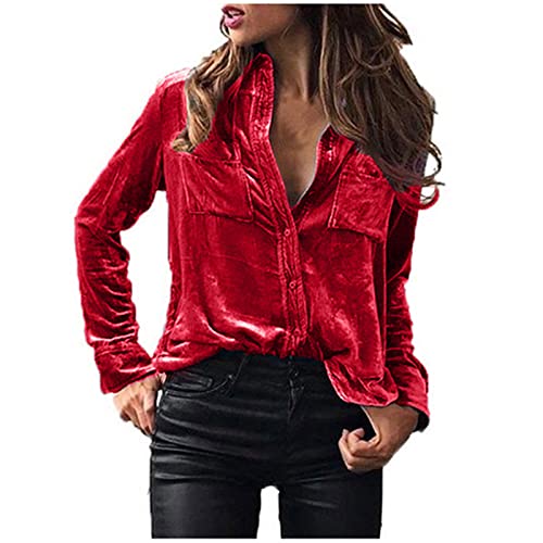 Long Sleeve Shirts for Women Fashion Solid Color Long Sleeve Lapel
