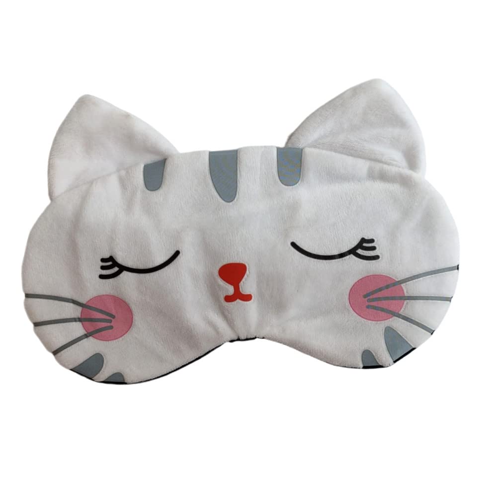 Cute Travel Cat Sleep Eye Mask Soft Animal Cartoon Funny Blindfold Sleeping Eye  Mask Eye Cover for Women Girls Kids Sleep Plane Office Nap (White)