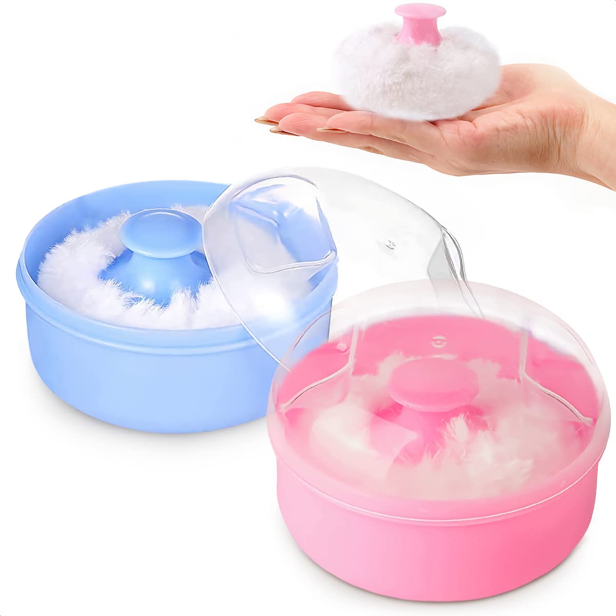 After-Bath Body Powder Box ,Empty Powder Case Powder Puff Container Holder for Home and Travel Cosmetic Container (Blue)