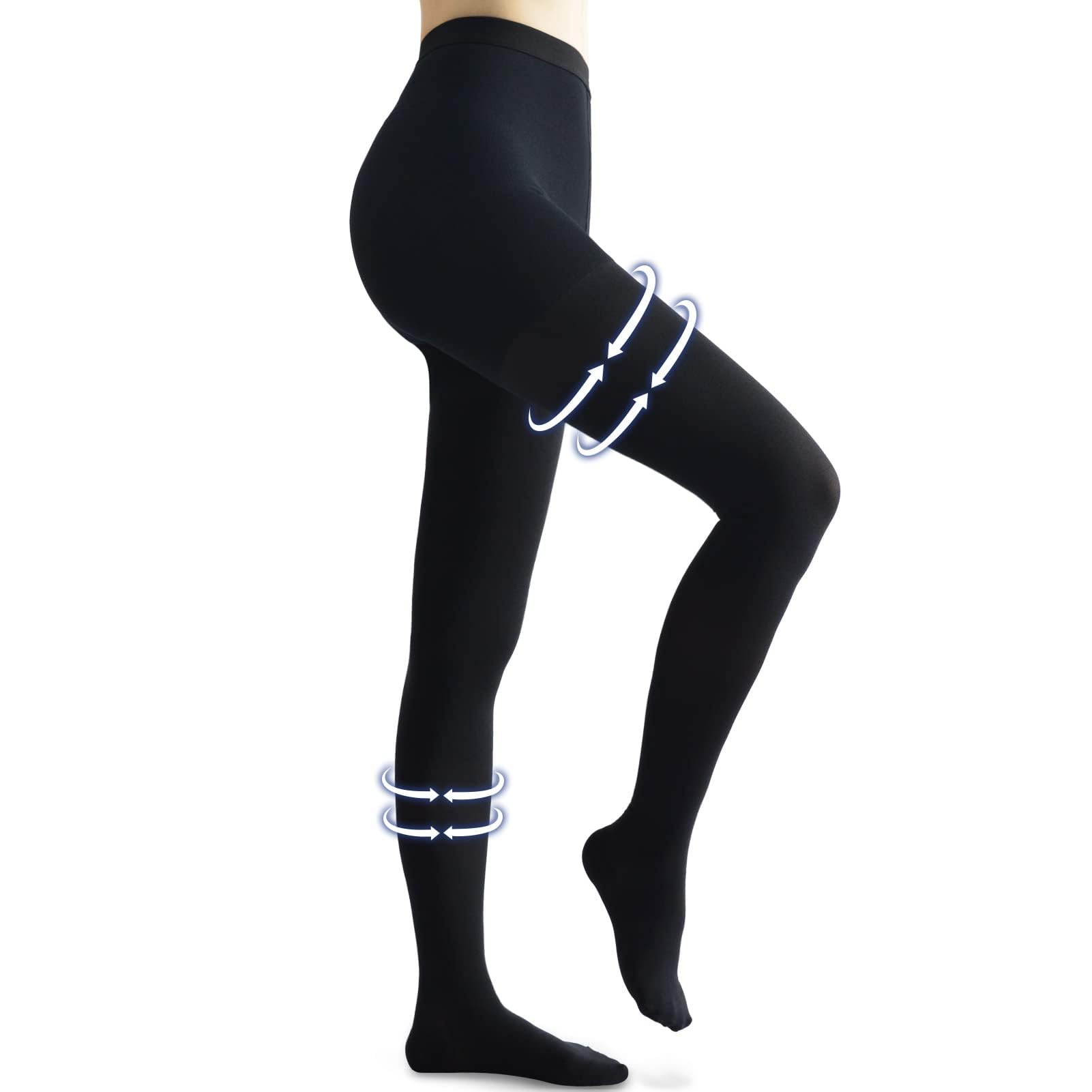 Size XL Beister Women's Black Open Toe Thigh High Compression